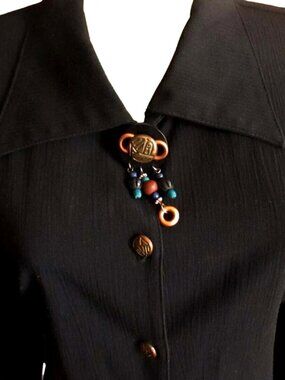 Vintage 1990's Women's Jacket Size 12 JET BLACK 50% RAYON Nancy Bolen City Girl